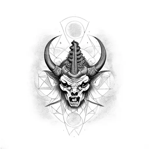 Satanistic Dark Demon With Horns And Pentagram