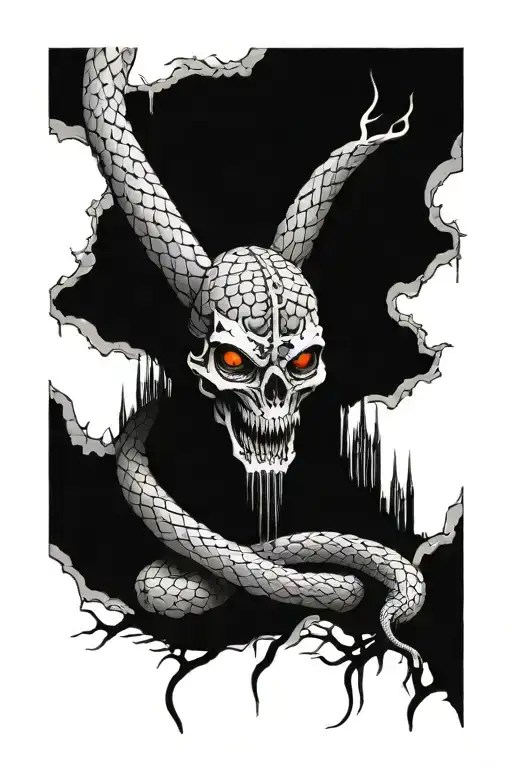 Snake Weaving Through A Crumbling Gothic Cathedral