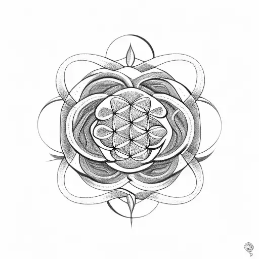 Snake With Flower Of Life As Background And Flowers At The Bottom