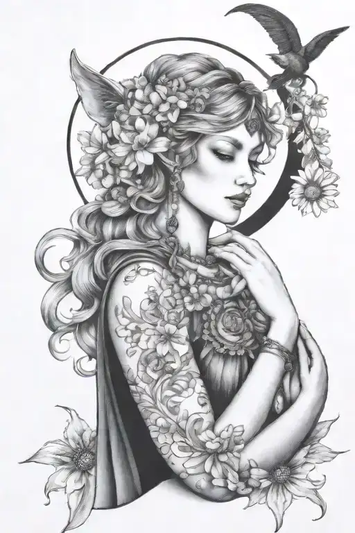 Freya Goddess With Daisies Moon Kitten