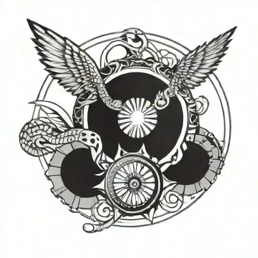 Winged Sun Disk Mirrored Snakes