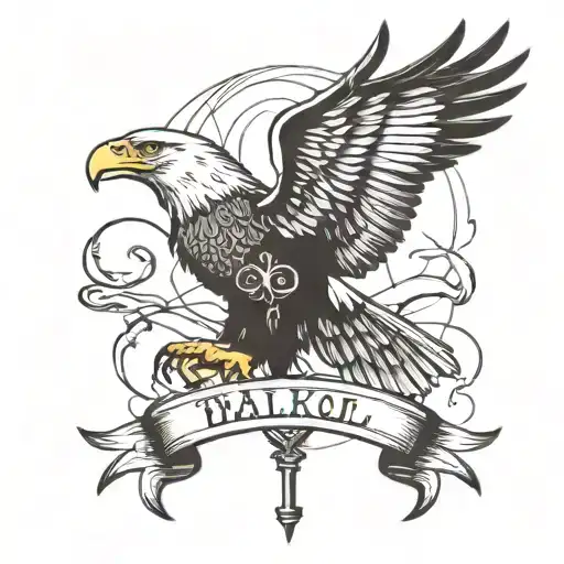 Design A Detailed Blackwork Tattoo Of A Bald Eagle Clutching A Military Dog Tag In Its Talons