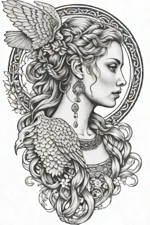 Freya Goddess Bust Braided Hair Full Moon Falcon