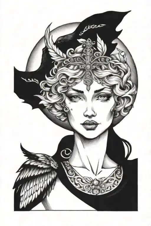 Freya Goddess Bust With Wings Full Moon