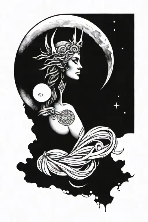 Freya Goddess Bust With Full Moon And Runes