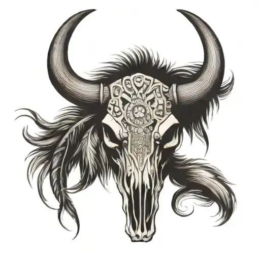 Western Bull Skull That Uses Native American Designs As A Patern