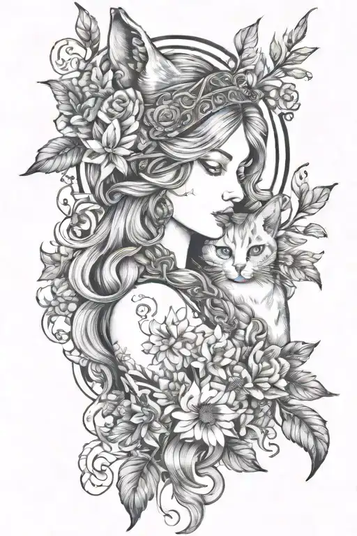 Freya Goddess Bust Full Moon With Small Cat
