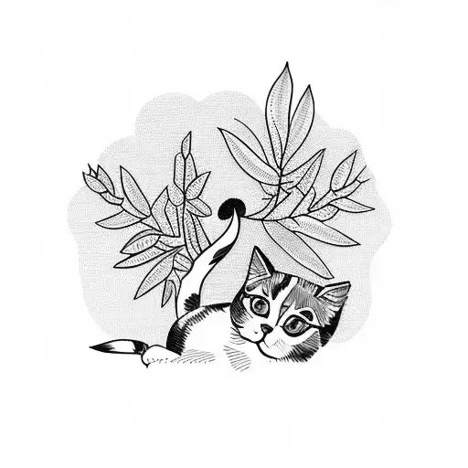 Olive Branch With Cat In One Of The Leaves