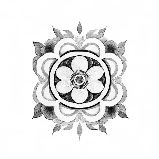 Cherry Flowers On Geometrical Black Background