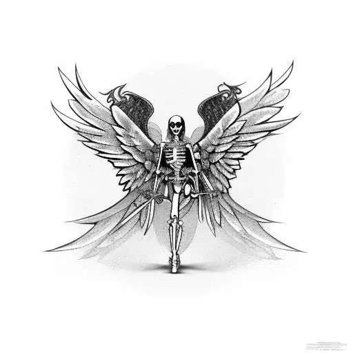 Female Skeleton Angel With Wings And Swords