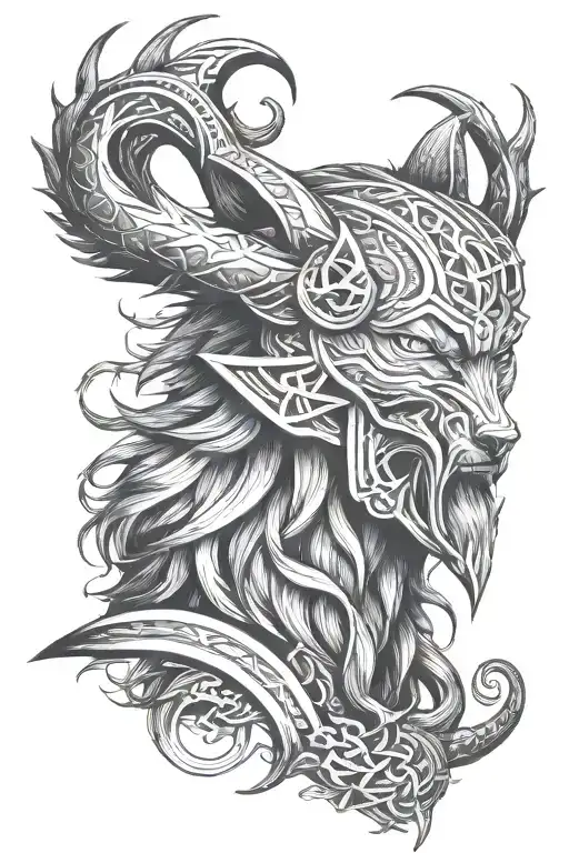 Norse Loki God Rune Circle And Wolf