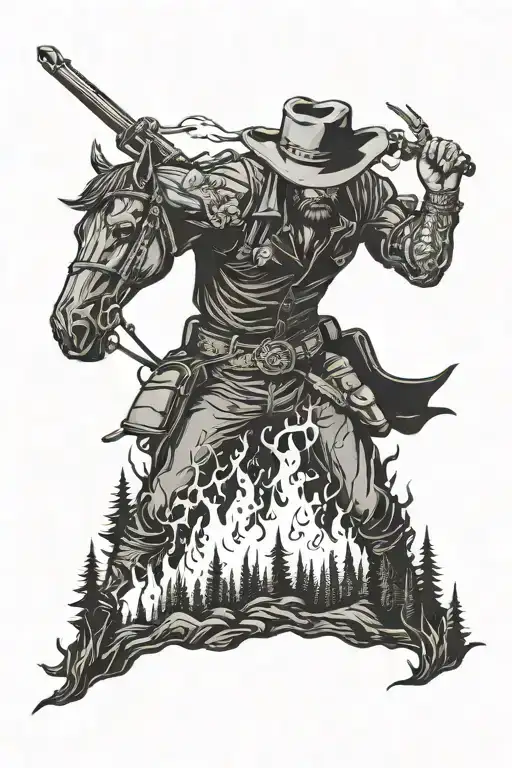 Cowboy Burning Forest