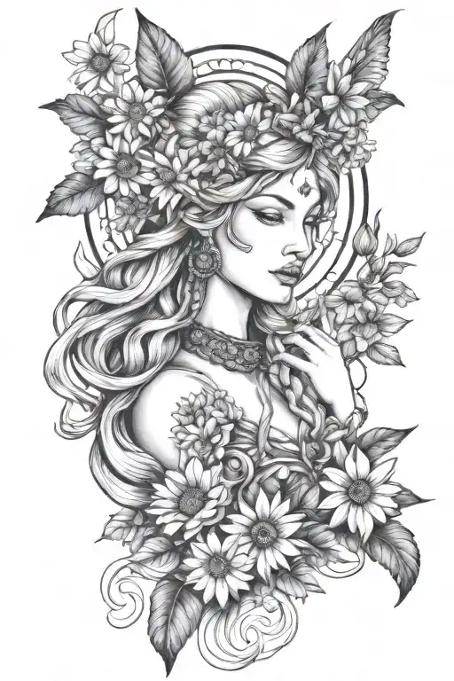 Freya Goddess Bust Braided Hair Full Moon With Daisies Falcon
