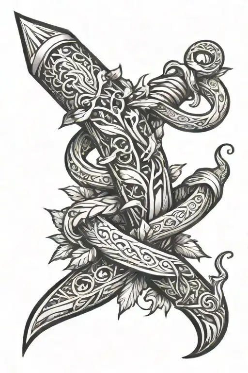 Dagger Wrapped In Vines And A Snake