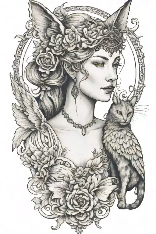 Freya Goddess Bust Wings Wrapped With Cat