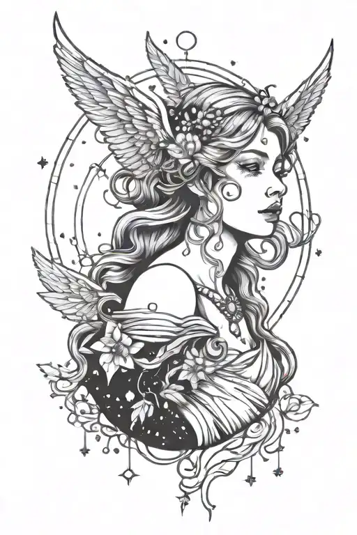 Freya Bust With Wings Full Moon Little Dipper Constellation