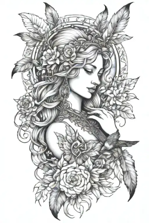 Freya Goddess Bust Full Moon Feather Shoulders