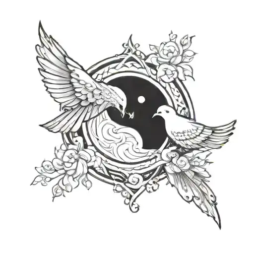A Tattoo Design Incorporating A Yin Yang Symbol And A Dove To Represent Balance And Peace