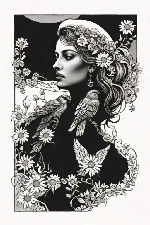 Freya Bust Full Moon Daisies With Falcon