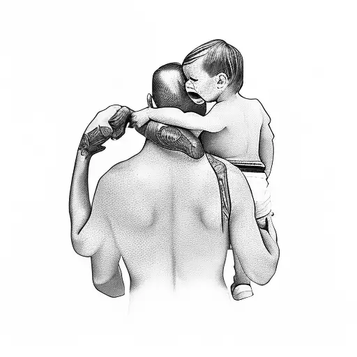 Father With Child On The Shoulders From The Back
