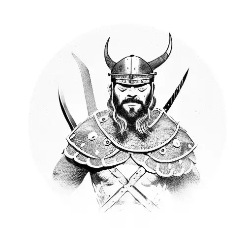 Viking Warrior Battling A Dragon