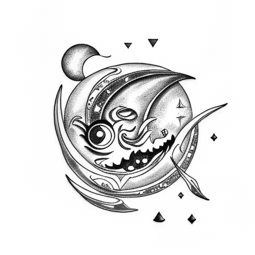 Crescent Moon With Demonic Eyes In It