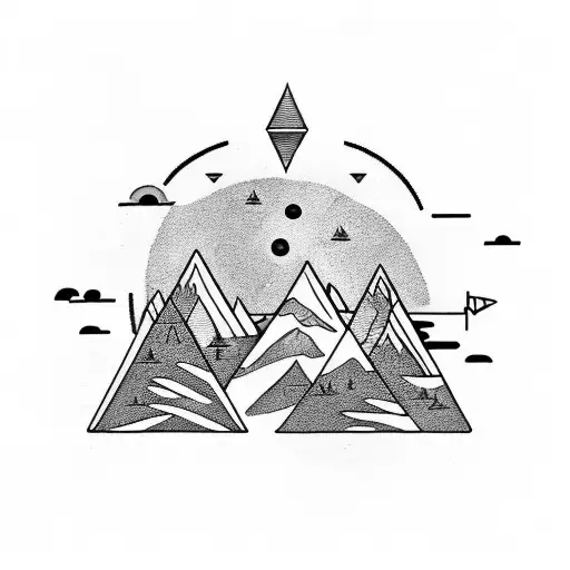 A Tribal-inspired Mountain Range With A Coffee Cup As The Centerpiece