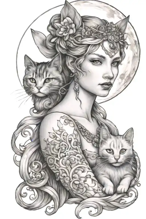 Freya Goddess Bust Full Moon And Kitten