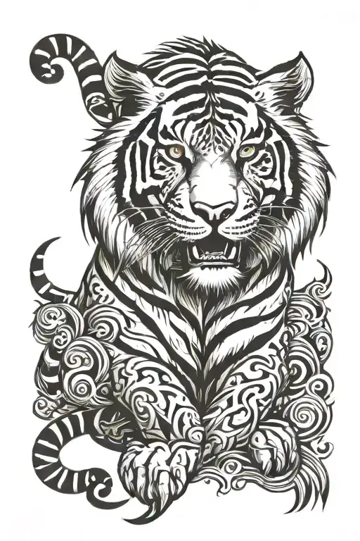 Tiger Or Lion With Tribal Black And White