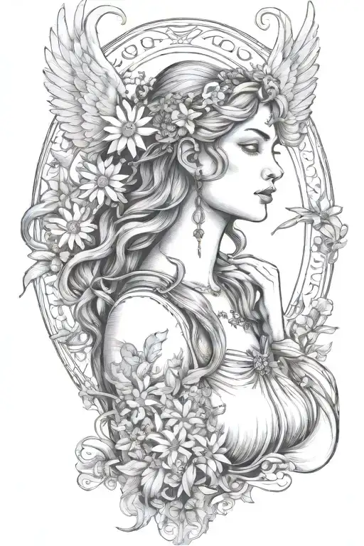 Freya Bust With Small Wings Hanging Moon Daisies