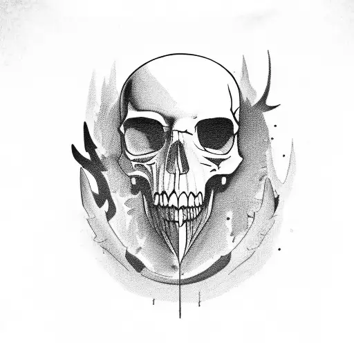 A Fierce Hunting Scene With A Skull As The Centerpiece