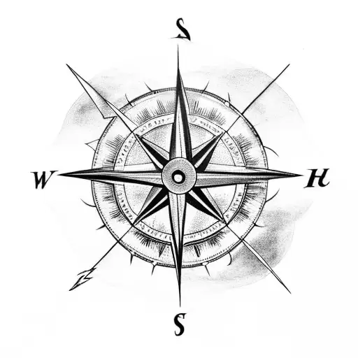A Tattoo Of A Compass Surrounded By Storm Clouds And Lightning Bolts