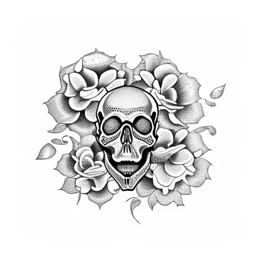 A Skull Composed Of Various Types Of Flowers