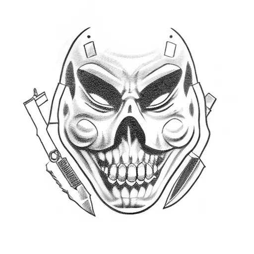 A Dark And Dangerous Comedy Mask Surrounded By Guns