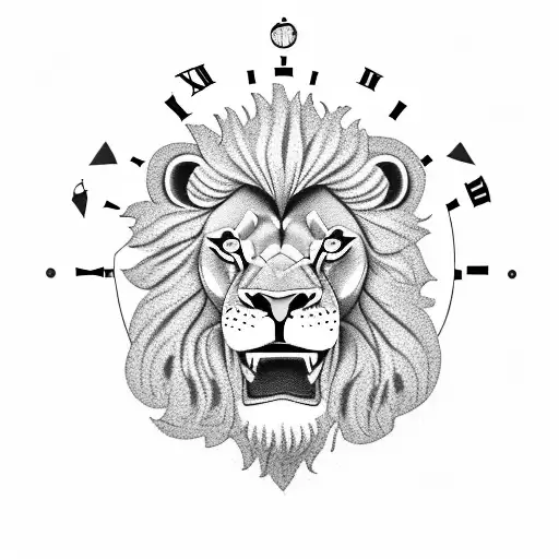 Lion That Is Part Skelton With Pocket Watch Clock In Its Mouth