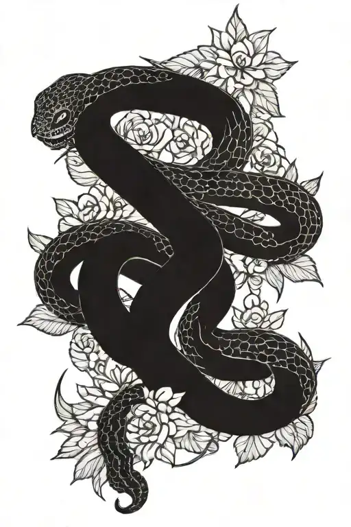 Red Snake Lovers Tarot Card Flowers