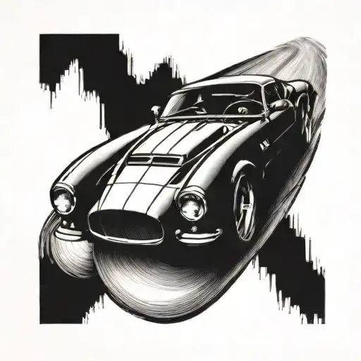 A Detailed Blackwork Tattoo Of A Sleek Sports Car Speeding Down A Winding Road