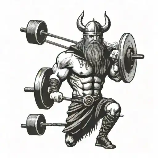 A Viking Warrior Lifting Weights With Thunderbolts In The Background