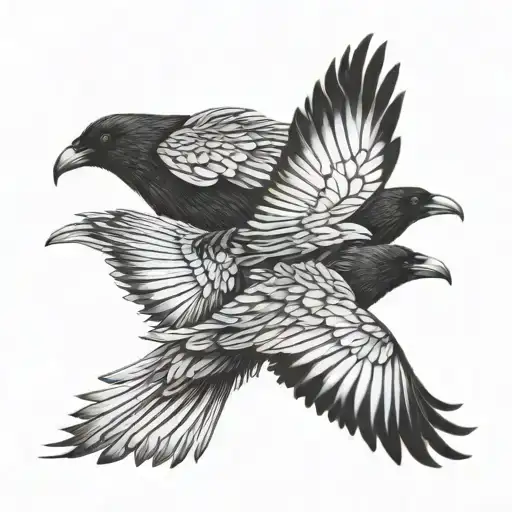 Three Raven Flying
