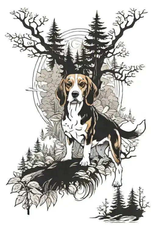 Beagle Dog Shaman Style In Forest Landscape
