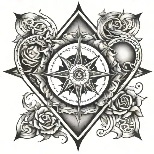 Heart Compass Rose Intertwined