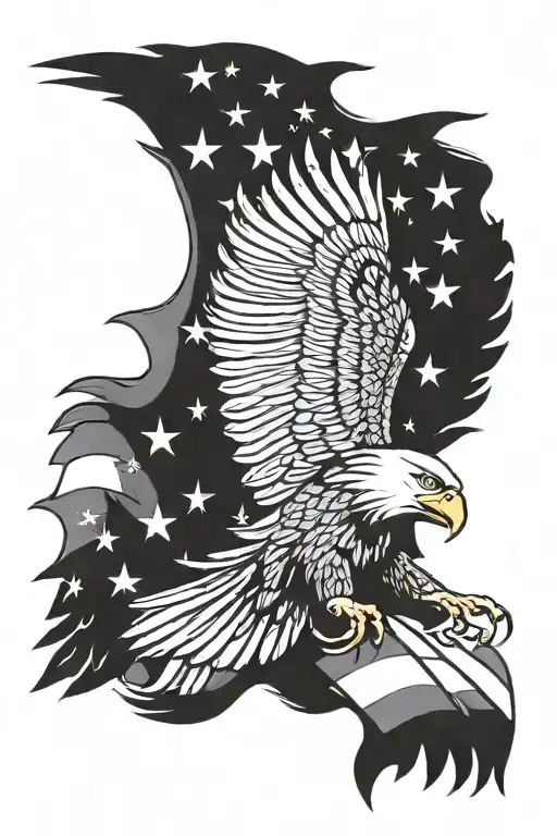 Bald Eagle With American Flag Behind Swaying