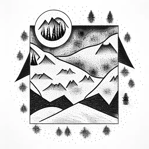 Mountains Trees Moon