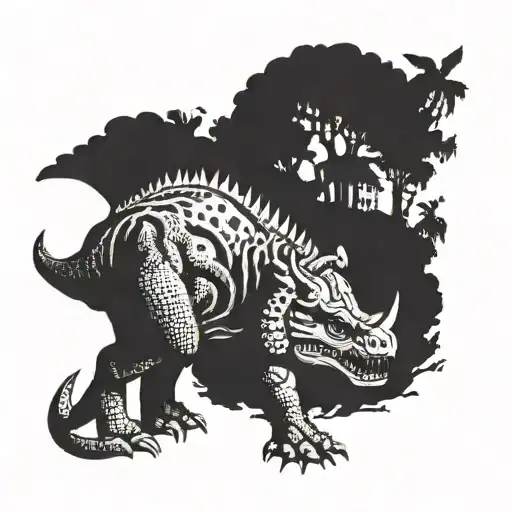 Carnotaurus Caring For A Baby Triceratops