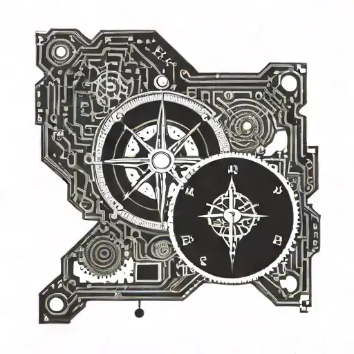 An Intricate Circuit Board Design Incorporating A Compass Symbol