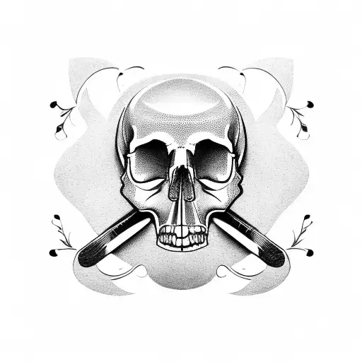 A Minimalist Tattoo Of A Guitar And A Skull Knife Merging Together