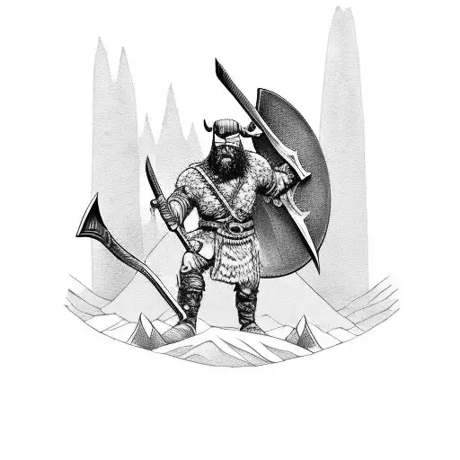 A Fierce Viking Warrior Wielding A Battle Axe In A Mountainous Landscape