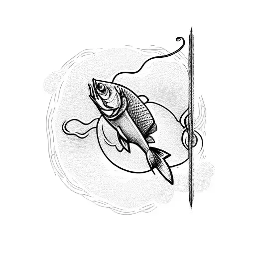 A Fishing Rod With A Line Tangled In A Slice Of Pizza