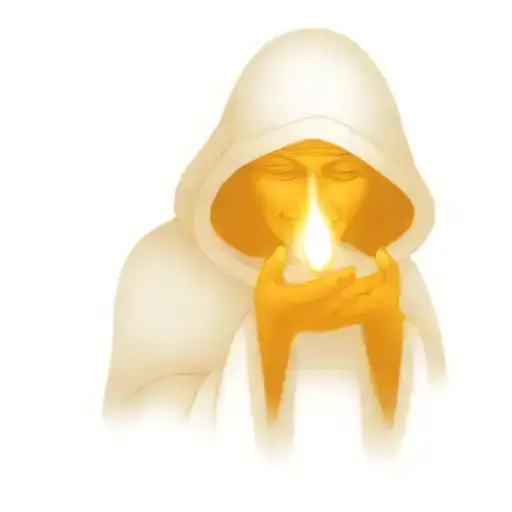 Hooded Old Woman Holding Fire In Cupped Hands