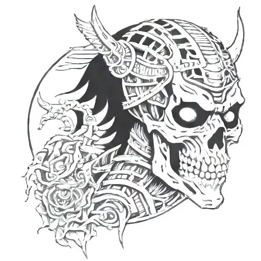 A Samurai Skeleton On The Background Of A Demon's Eye